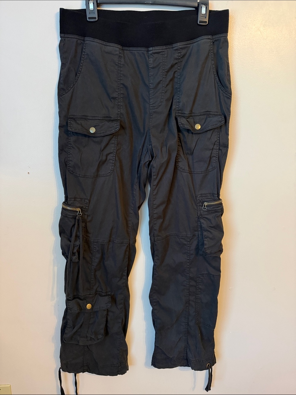 XCVI Black Cargo Pants Lyocell Cotton Stretch Utility Tie Cuff Women’s Medium
